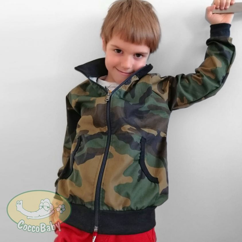 Bomber o giacca per bambini in stile militare con cerniera, bordi in costina